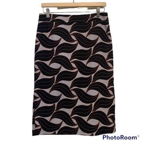 Ann Taylor 6 midi pencil skirt cotton lined straight line leaves fall career